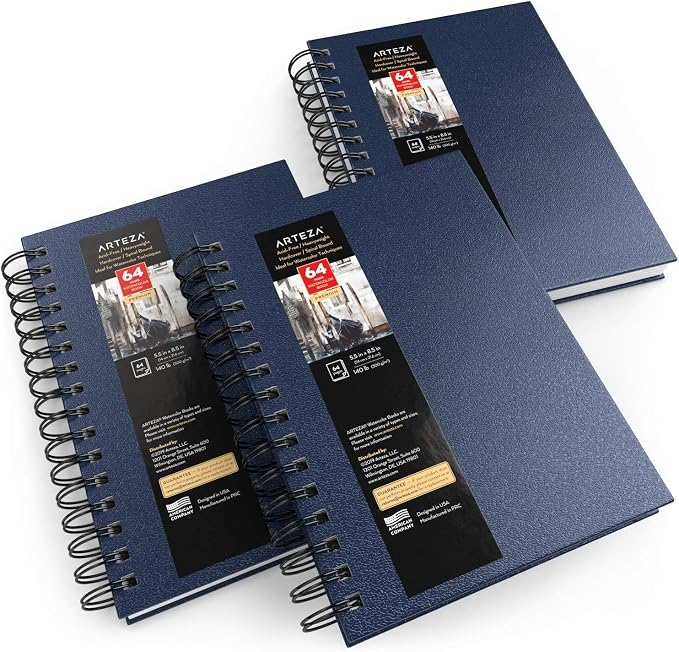 ARTEZA Watercolor Sketchbook Set, 64 Pages per Book, 5.5 x 8.5 Inches, by ARTEZA