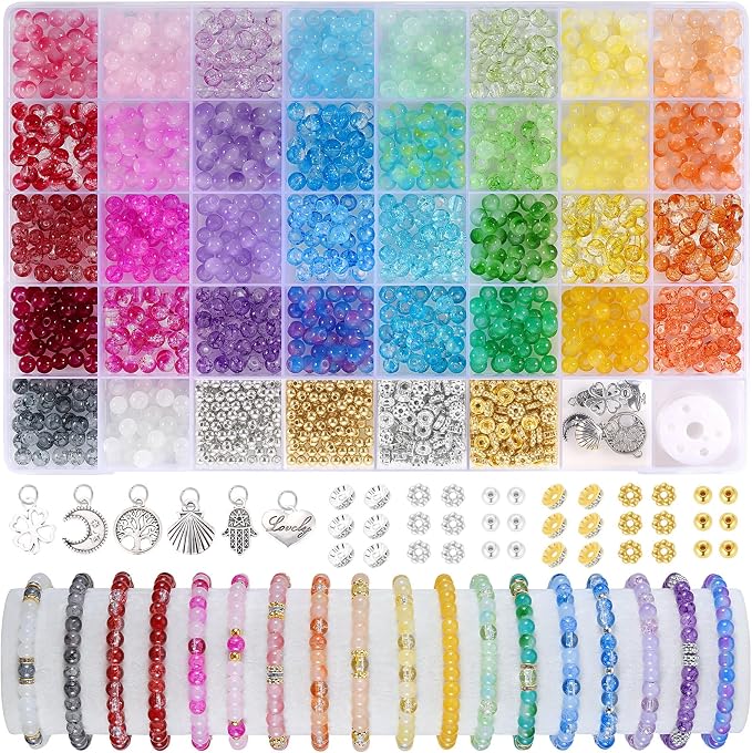 Funtopia Glass Beads for Bracelets 6mm, Crystal Beads for Bracelets DIY Crafts - Image 6