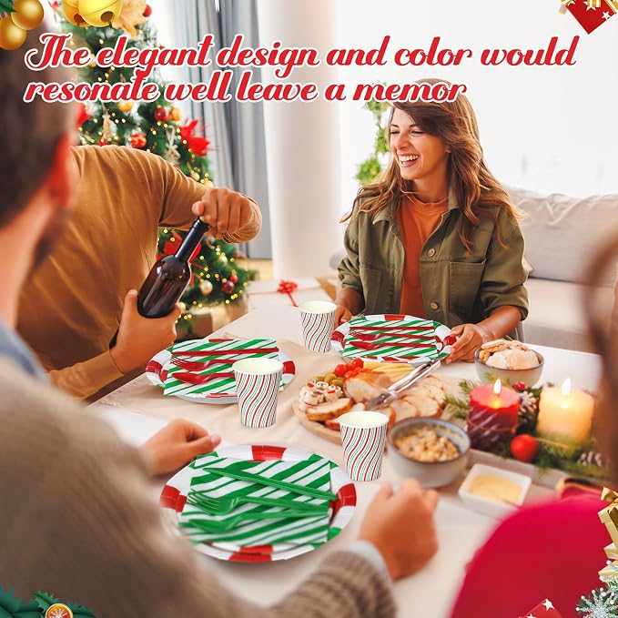 Pickmesh 400 Pcs Christmas Peppermint Candy Paper Plates Napkins Cups Cutlery - Image 6