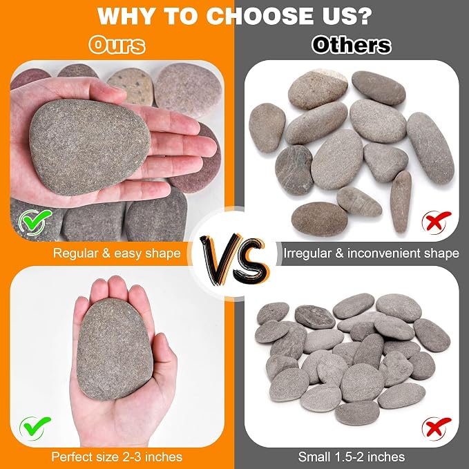 River Rocks for Painting 12 Pcs Large 2-3 Inch Flat Smooth Painting Stones - Image 3