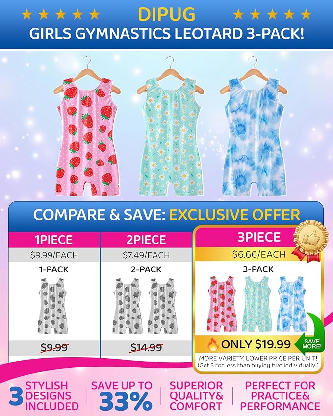 DIPUG 3 Pack Gymnastics Leotards - Image 2