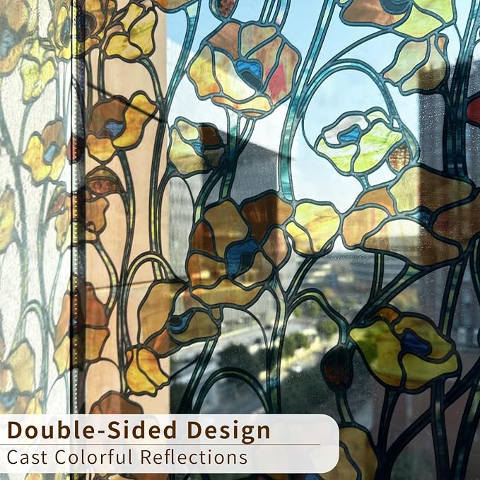funlife Original Hand-Drawn Faux Stained Glass Window Film, Double-Sided Static - Image 2