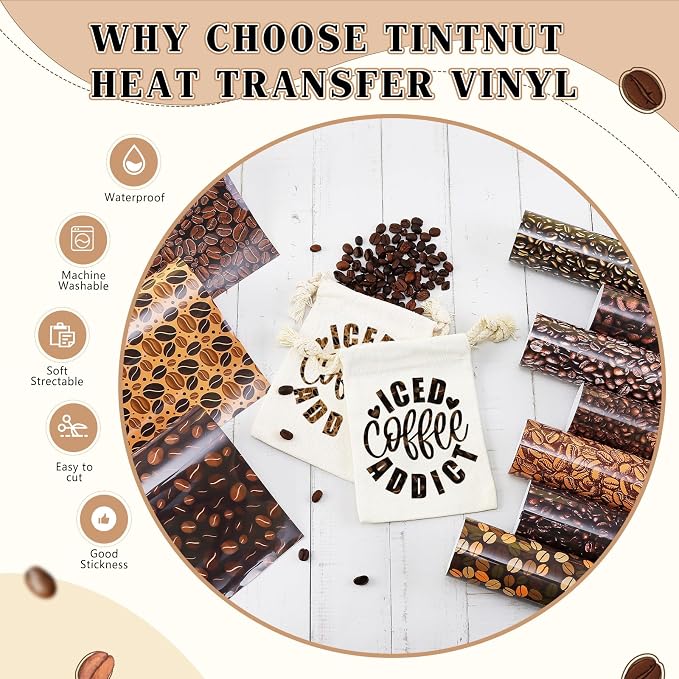 Tintnut Coffee Bean Heat Transfer Vinyl, stretch washable, works - Image 2