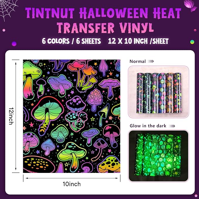Tintnut Halloween Glow in the Dark HTV Vinyl, easy cut & weed, stretch washable - Image 2
