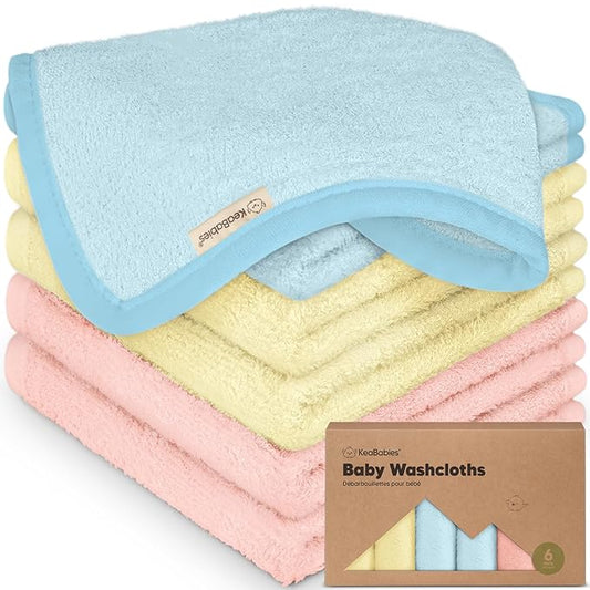 6-Pack Baby Washcloths - Soft Absorbent Viscose from Bamboo Wash Cloths for Babies, Kids, Toddlers, Infant, Newborn Bath Towels, Gentle on Sensitive Skin, 10x10 Reusable Face Towels (Candy Pop)