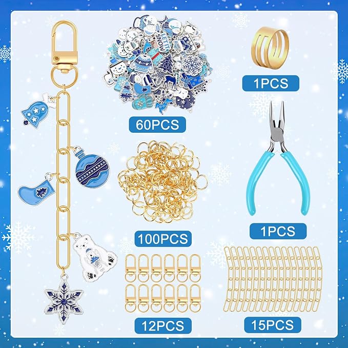 AUGSUN 189Pcs Christmas Winter Keychain Making Kit Holiday Keychain Craft | - Image 2