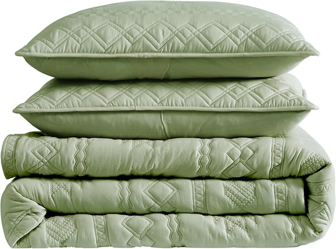WDCOZY Boho Sage Green Quilt King Size Bedding Sets - Image 7