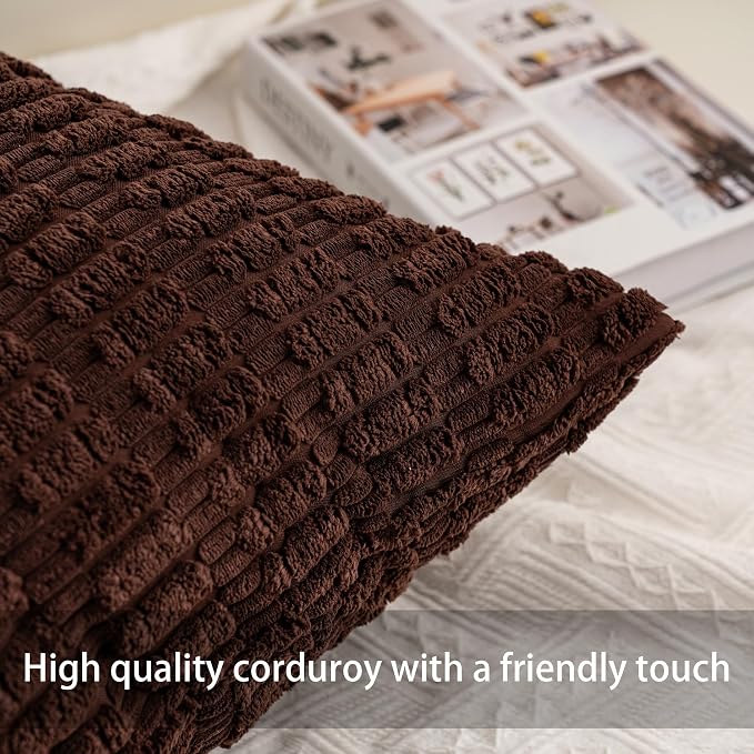 Aegero Pack of 2 Corduroy Decorative Throw Pillow Covers 16x16 Inch Soft - Image 2