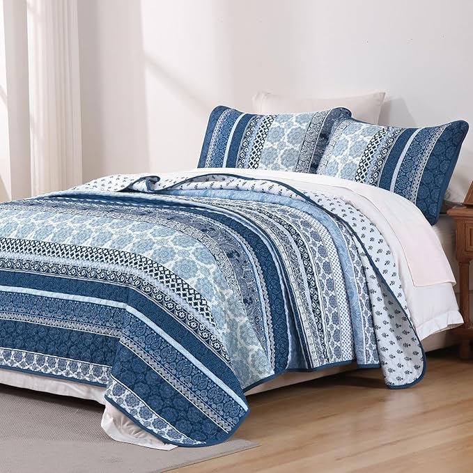 WONGS BEDDING Boho Quilt Set Queen Size, Lightweight Microfiber Bedspread - Image 2