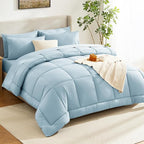CozyLux Queen Comforter Set Light Blue, 7 Pieces Bed in a Bag, All Season - Image 8