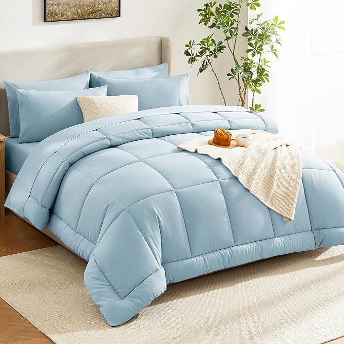 CozyLux Twin XL Comforter Set Light Blue, 5 Pieces Twin Extra Long Bed in a Bag - Image 7