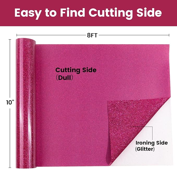 Rose Red Glitter HTV Heat Transfer Vinyl, Glitter Iron on Vinyl 10" X 8ft | - Image 2
