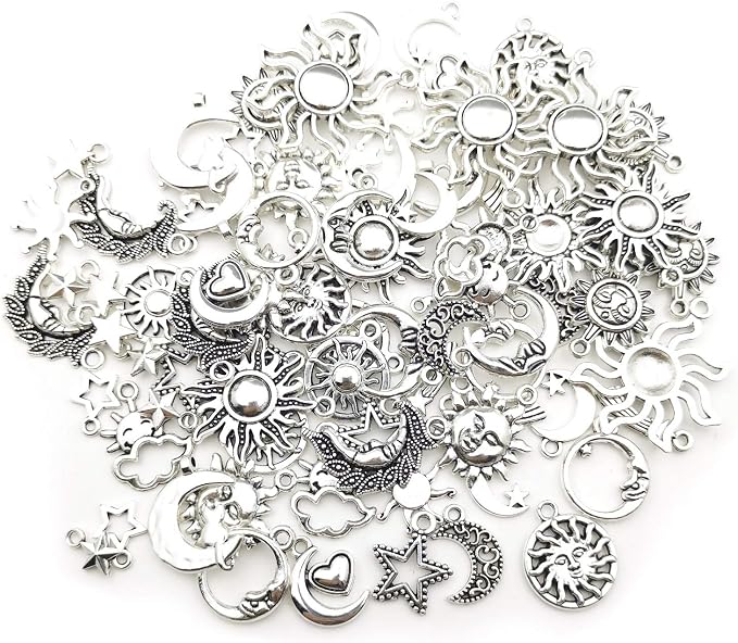100g Craft Supplies Mixed Antique Silver Sun Moon Stars Charms Pendants - Image 4