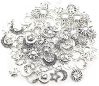 100g Craft Supplies Mixed Antique Silver Sun Moon Stars Charms Pendants - Image 4