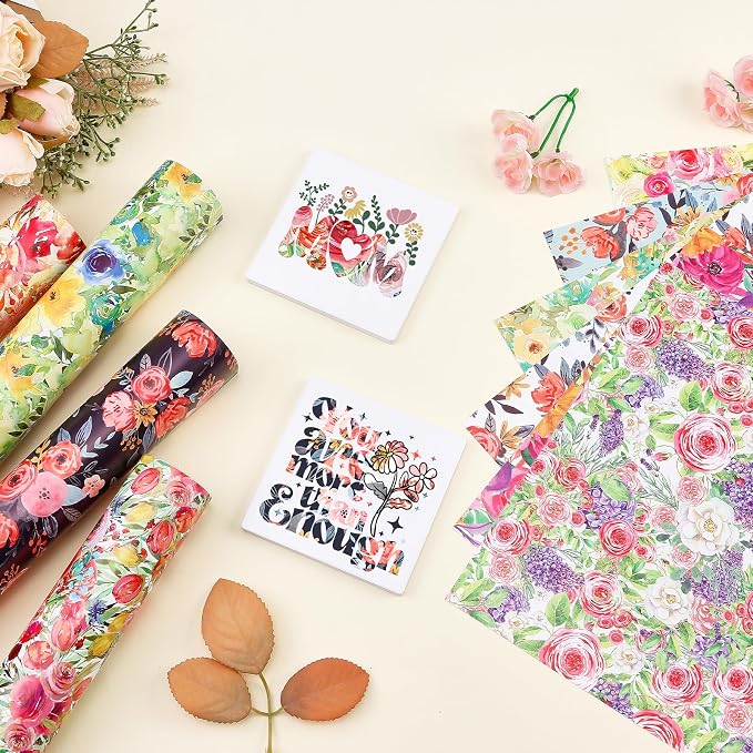 Flower Patterned Permanent Adhesive Vinyl 10 Sheets 12'' x 10'' | Watercolor - Image 7