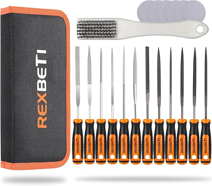 REXBETI 19Pcs Metal Needle File Set, Small Diamond Files, Metal Brush and Carry by REXBETI