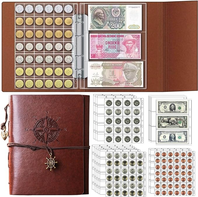 Ettonsun Coin Collection Book 386 Coin Pockets & 12 Currency Sleeves, Coin by Ettonsun