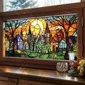 Colorful Fairy Village Stained Glass Window Film 17.71x39.97 Inch Sunlit Houses by Unknown