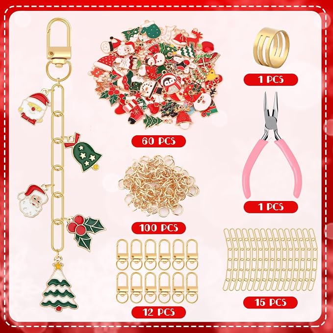 AUGSUN 713Pcs Christmas Keychain Making Kit Xmas Keychain Craft | Santa Claus - Image 2