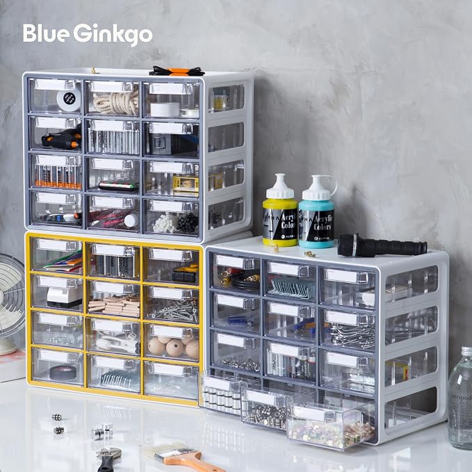 Blue Ginkgo Large 12-Drawer Cabinet – Stackable Clear Organizer - Image 7