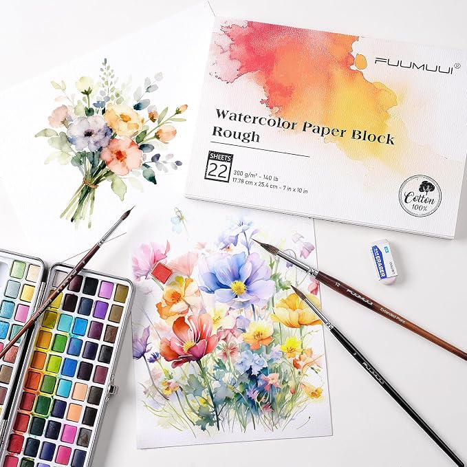 Fuumuui 7×10 Watercolor Paper Block, Textured Rough 100% Cotton Watercolor Paper - Image 9