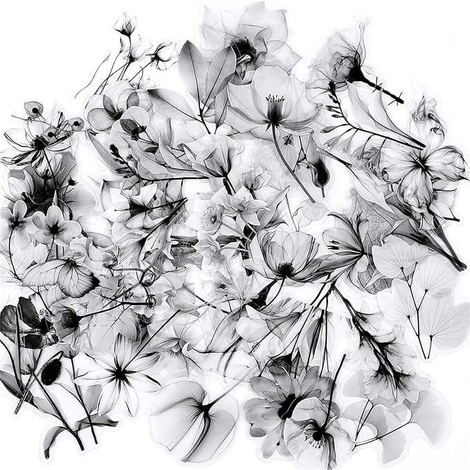 50Pcs Transparent Black and White Waterproof Plant Stickers by Unknown