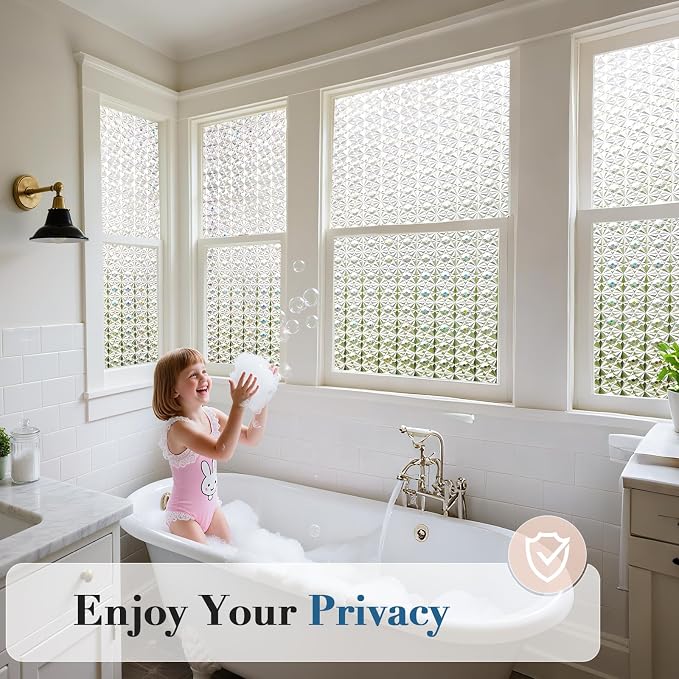 Windimiley Frosted Glass Window Privacy Film, 3D Diamond, 17.5" x 78.7" | - Image 9