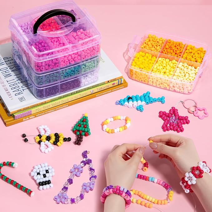 Simetufy 3600Pcs Pony Beads 24 Colors 6x9mm Kandi Beads - Image 6