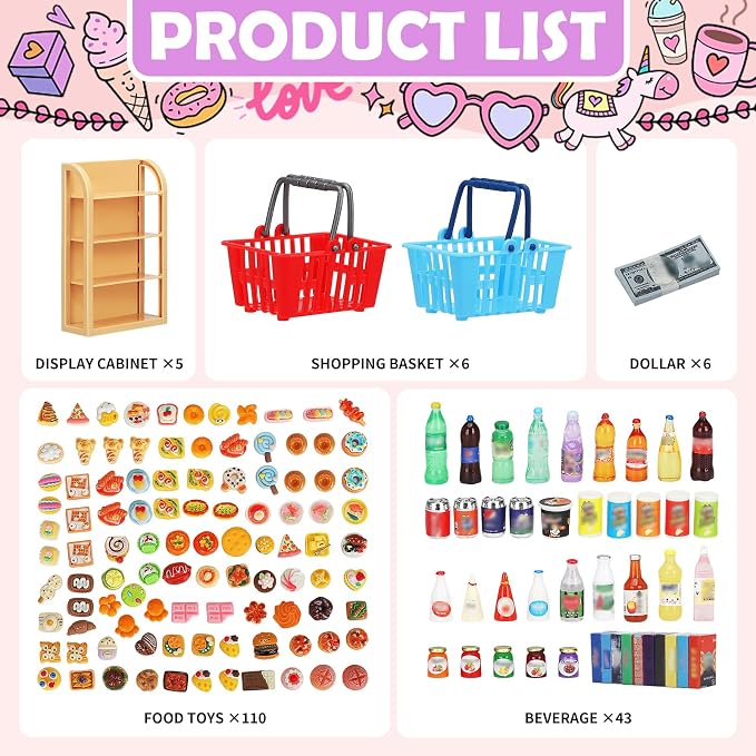 170Pcs Miniature Supermarket Shelves Furniture Model Doll House Store Storage - Image 3