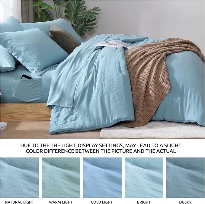 WRENSONGE King Size Comforter Set- 7 Pieces Soft Blue Bed in a Bag - Image 5