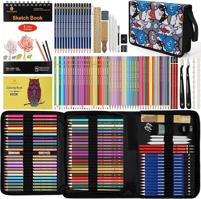 100 Art Supplies Drawing Kit Pro Drawing Supplies Set has 3-Color Sketchbook by Unknown