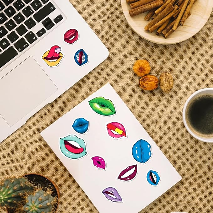 Colorful Art Lips Mouth Expressions Vinyl Stickers Pack 50pcs - Image 7