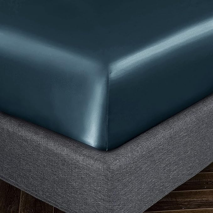 Homiest Deep Sea Blue Satin Fitted Sheet - Image 3