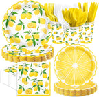 168 Pcs Lemon Party Decorations Yellow Lemons Scalloped Plates Napkins Cups by Greencian