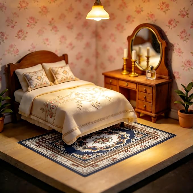 4 Pack 1:12 Scale Dollhouse Rugs, 6.7"×4.3" Vintage Floral Miniature Area Carpet - Image 4
