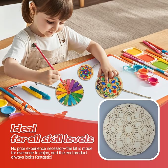 40Pcs DIY Unfinished Mandala Painting Wood Craft Wooden Chips Coloring - Image 6