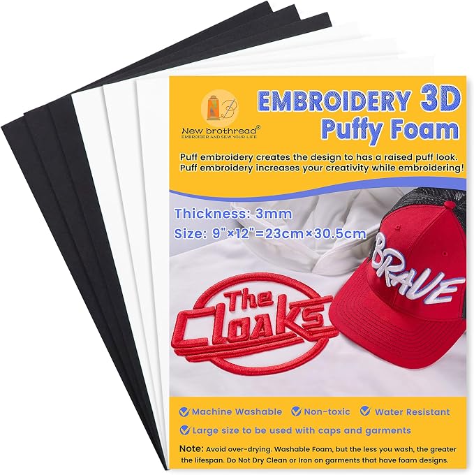 New brothread - 16 Options- 6PCS Embroidery Puffy Foam 9″x12″ Large Size 3MM by Newbrothread