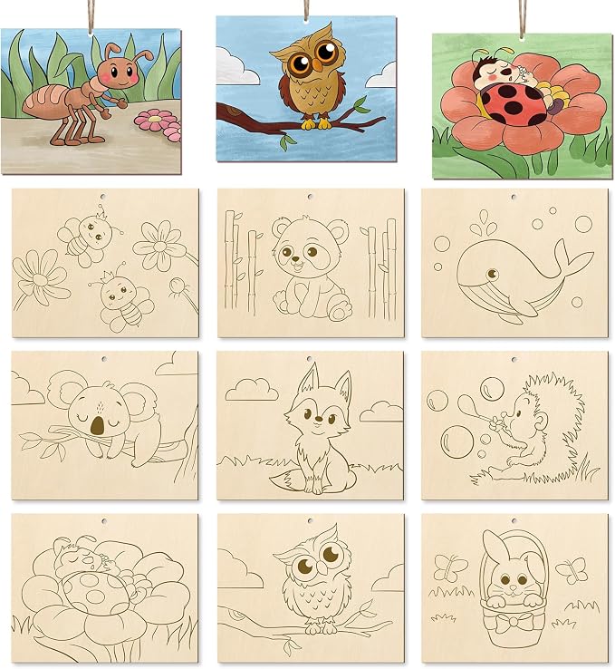 COCHIE 10 Pieces Large Cute Animals Unfinished Wood Crafts to Paint by COCHIE