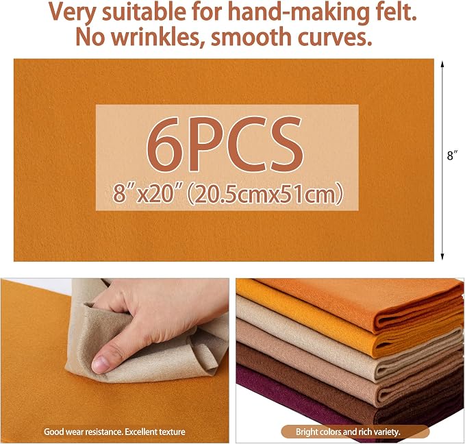 HaoFeiJH 6 Rolls 8"x20" Soft Felt Fabric Sheets, 1.6mm Thick, and Projects - Image 3