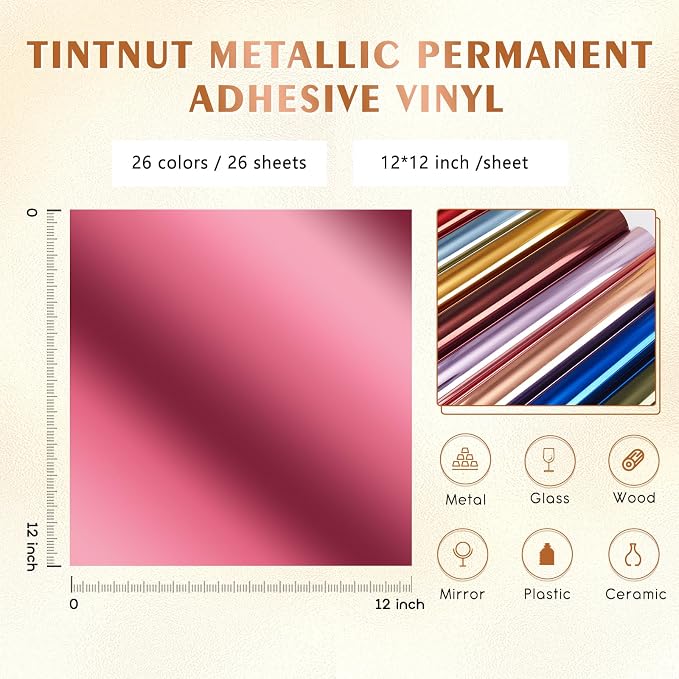 Tintnut Holographic Permanent Vinyl 12x12in 26 Pcs Metallic Adhesive Vinyl | - Image 2
