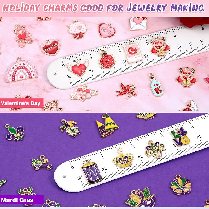 SANNIX 110Pcs/55 Pairs Valentine's Day Mardi Gras Charms, Holiday Pendants - Image 2
