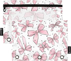 Cute Bows Pink Pencil Pouch for 3 Ring Binder, 2 Pack Waterproof Pencil Bags by BOENLE-WELCOMEYOURCOMING