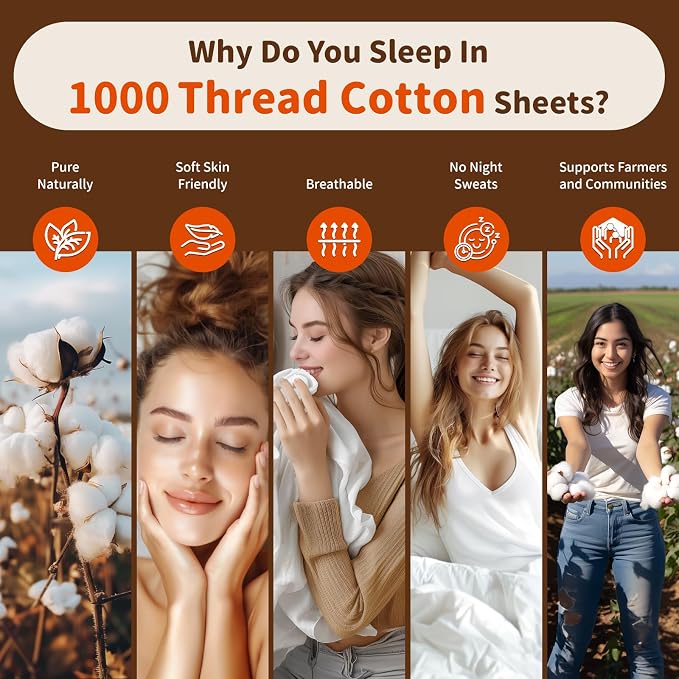 LBRO2M 1000 Thread Count 100% Egyptian Cotton Sheets Set Twin XL, 3 Piece Sets - Image 4