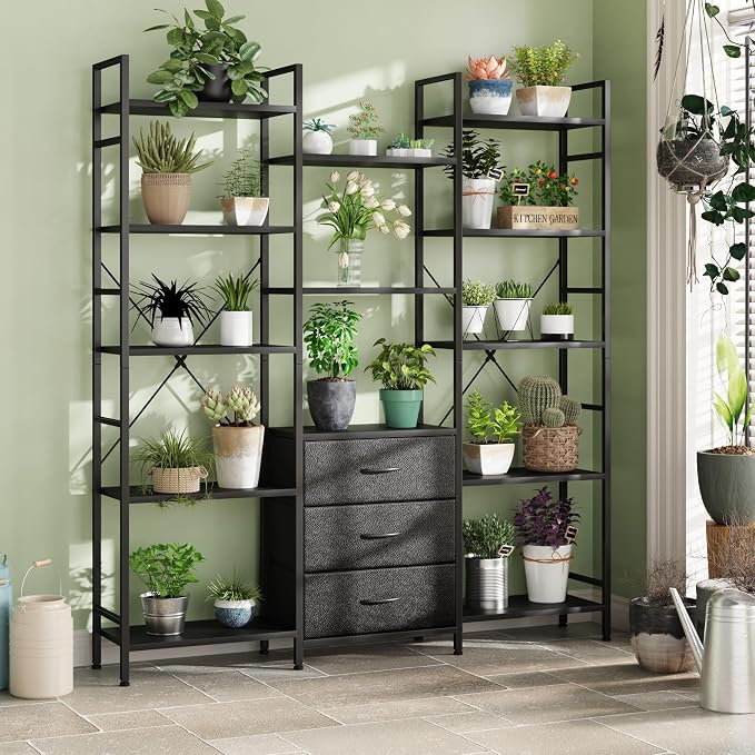 AFLUI Triple Bookshelf with 3 Fabric Drawers, 5-Tier Book Shelf and 10 Display - Image 8