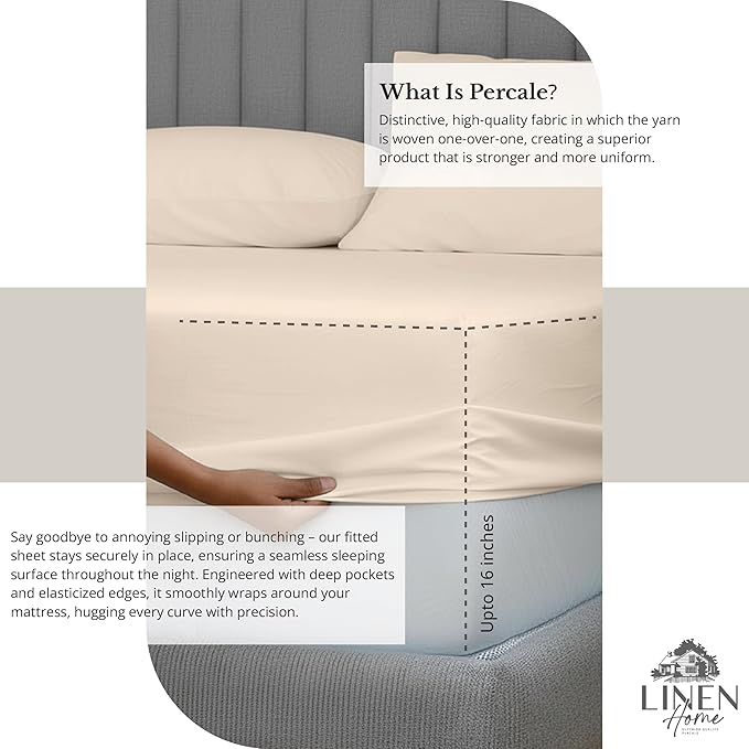 Linen Home 100% Cotton Percale Sheet Set, Cal King Size, Deep Pocket, 6 Pieces - Image 4