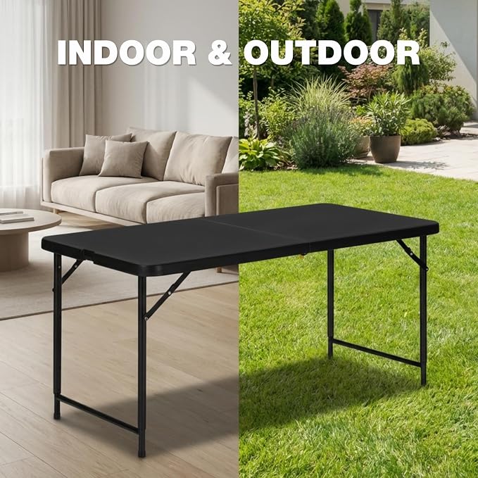 4ft Folding Table with Adjustable Height, 2-Level Foldable Table with HDPE Top - Image 5