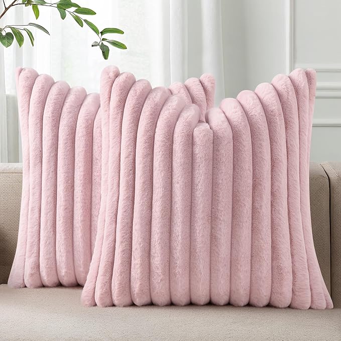 Pallene Faux Fur Plush Throw Pillow Covers 16x16 Set of 2, Luxury Soft Fluffy by PALLENE