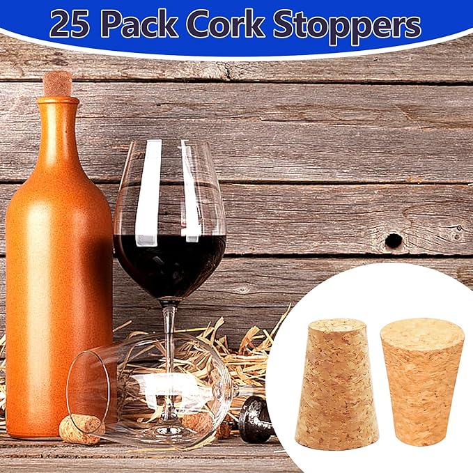 25Pack Cork Stoppers, Small Soft Wood Tapered Corks - Image 3