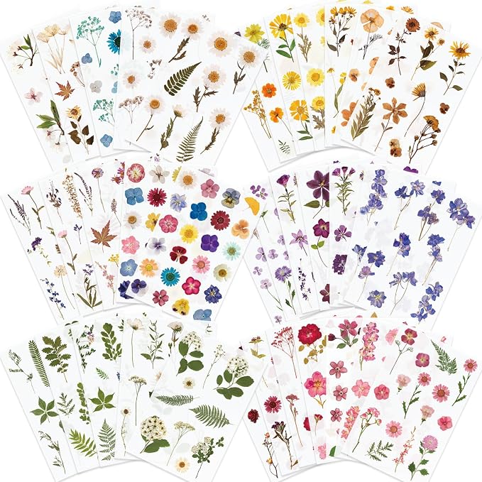 Knaid Pressed Flower Themed Stickers Dried Floral Resin Stickers Decals by Knaid