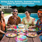 450 Pcs Tie Dye Party Tableware Set Decorations Rainbow Birthday Paper Plates - Image 4